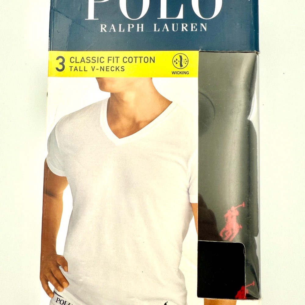 Polo Ralph Lauren NTVNP3 Tall Classic Fit Black 100% Cotton V-Neck Shirt 3 Pack